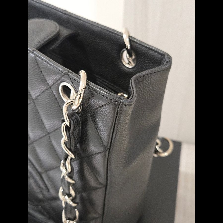 香奈兒 Chanel 黑色 荔枝皮 PST 托特包 鍊條包 肩背包 手提包-13