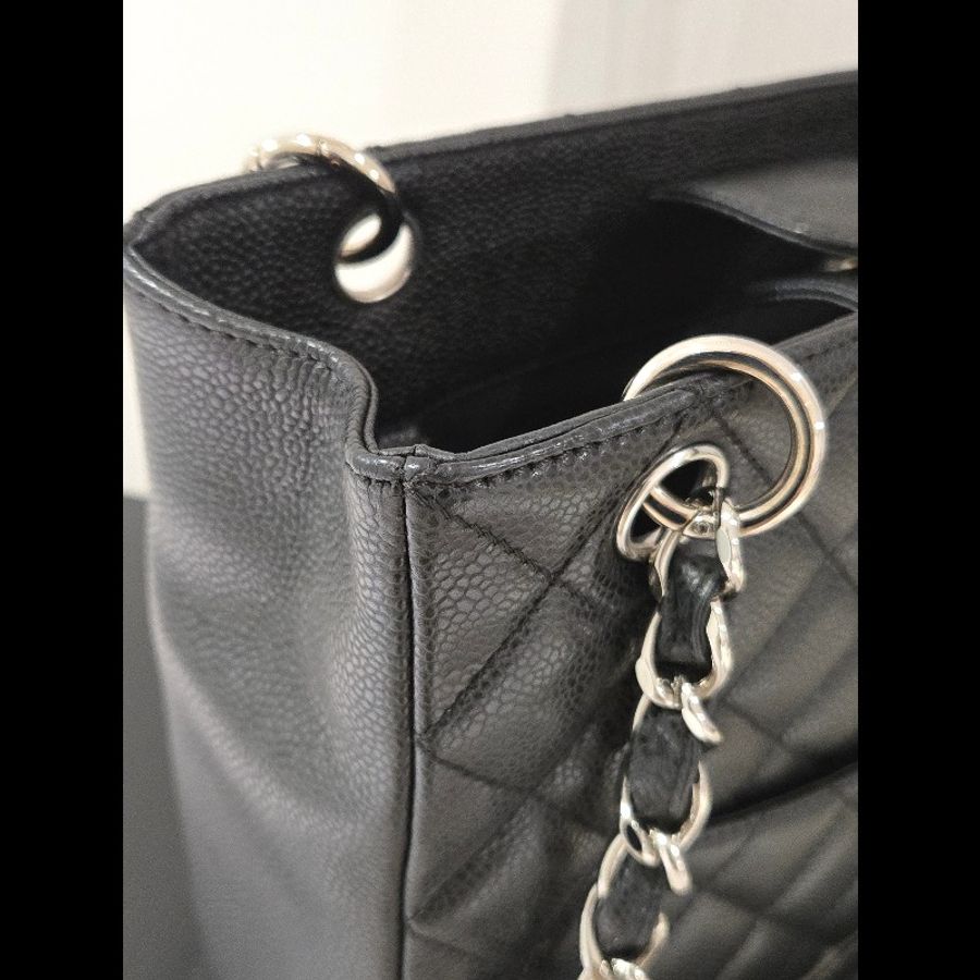 香奈兒 Chanel 黑色 荔枝皮 PST 托特包 鍊條包 肩背包 手提包-14