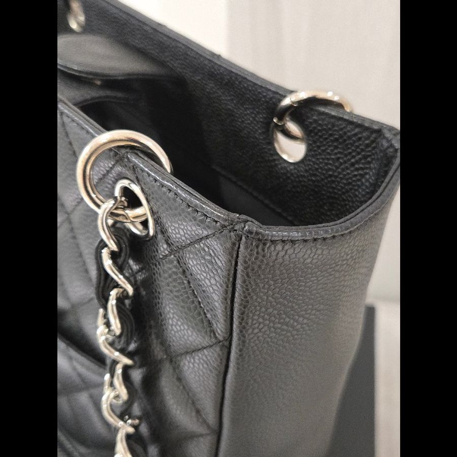 香奈兒 Chanel 黑色 荔枝皮 PST 托特包 鍊條包 肩背包 手提包-16