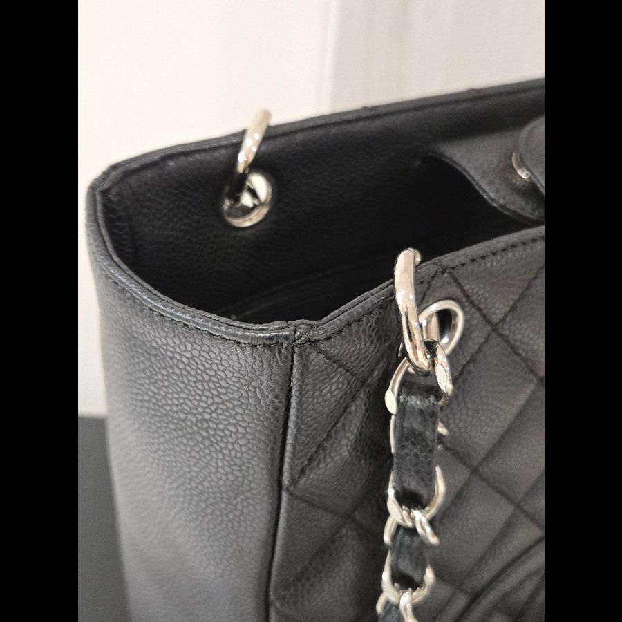 香奈兒 Chanel 黑色 荔枝皮 PST 托特包 鍊條包 肩背包 手提包-17