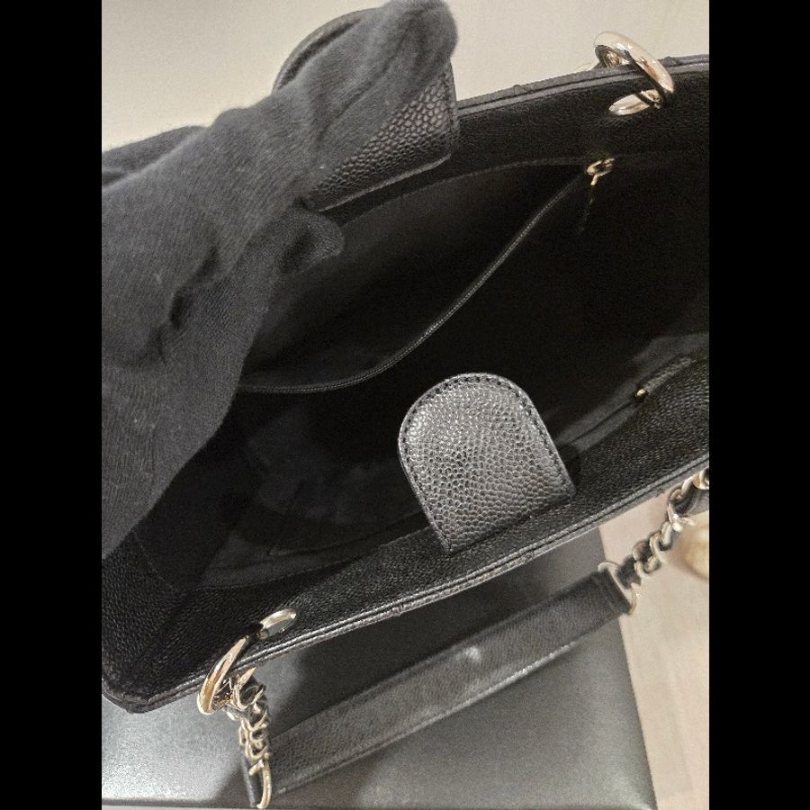 香奈兒 Chanel 黑色 荔枝皮 PST 托特包 鍊條包 肩背包 手提包-21