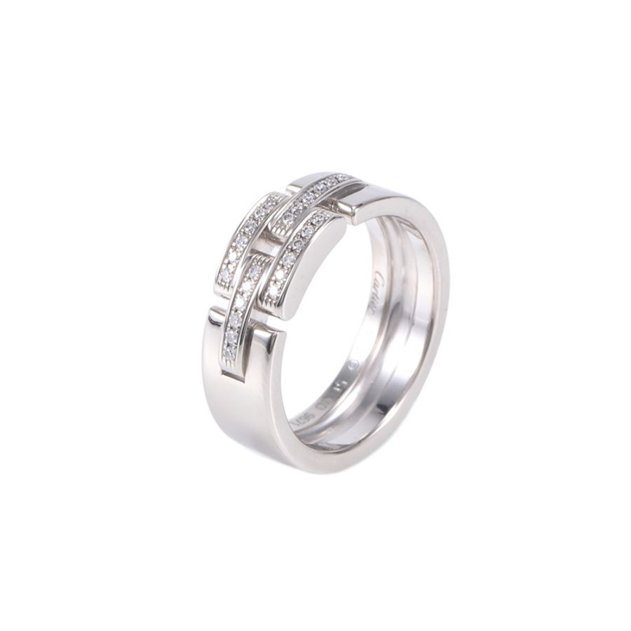 CARTIER 三排鑽鏈節與鏈條系列坦克半鑽戒指18K白金 51-0