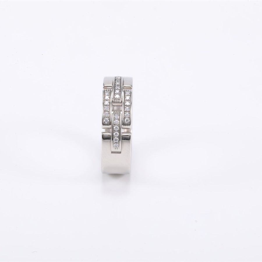 CARTIER 三排鑽鏈節與鏈條系列坦克半鑽戒指18K白金 51-1