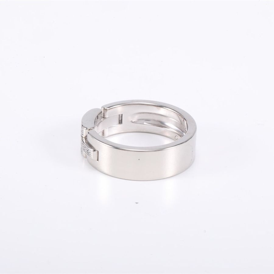 CARTIER 三排鑽鏈節與鏈條系列坦克半鑽戒指18K白金 51-3