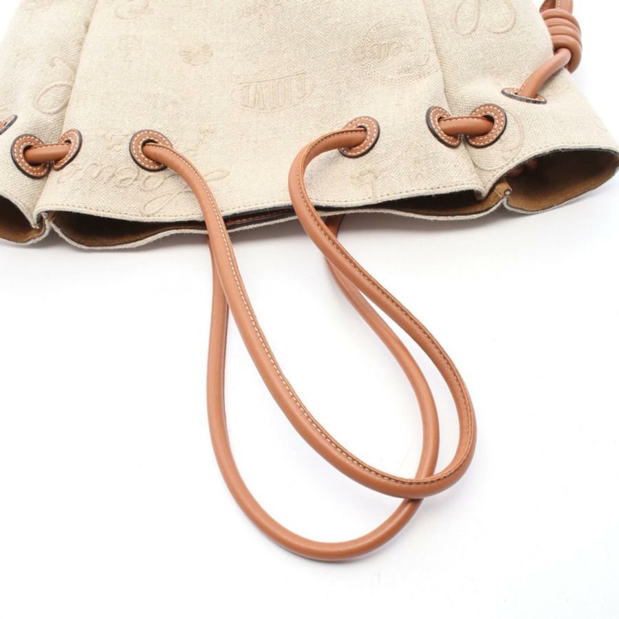 LOEWE Flamenco 結飾小號托特包 321.39.T31 帆布皮革 米色 棕色 二手-5