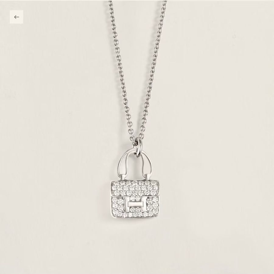 Hermès Amulettes Constance愛馬仕白金滿鑽康康項鍊｜二代新版 Kelly 鎖頭釦-0
