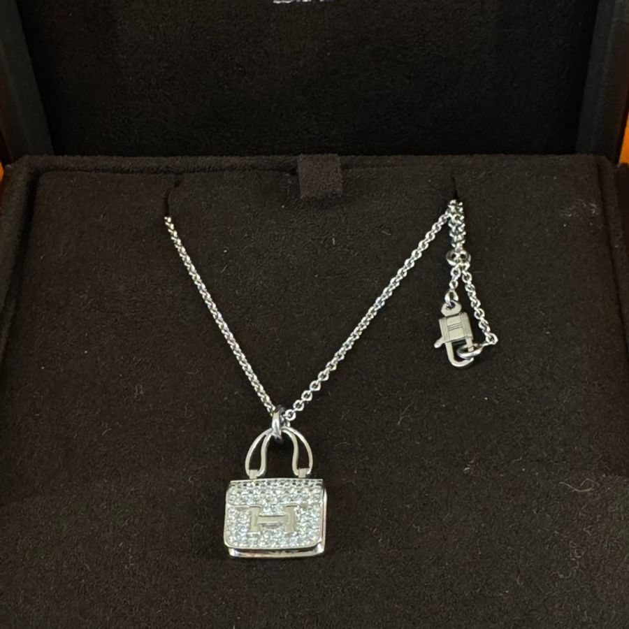 Hermès Amulettes Constance愛馬仕白金滿鑽康康項鍊｜二代新版 Kelly 鎖頭釦-2
