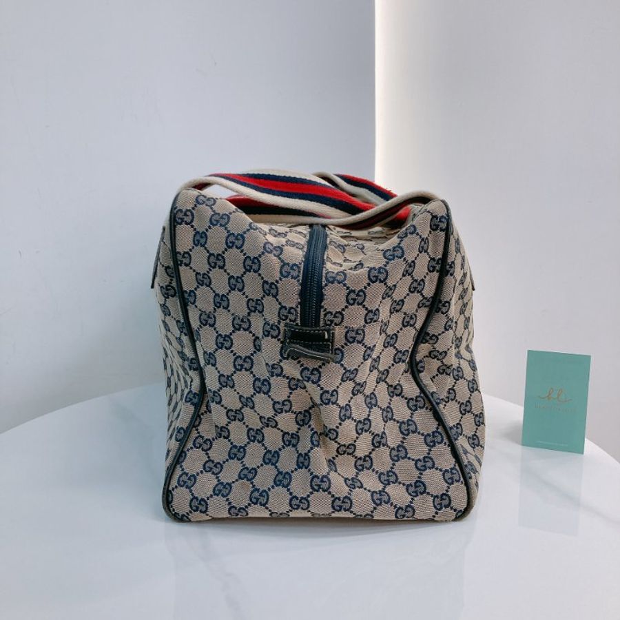 MS0710 古馳 經典帆布旅行包 銀扣深藍色 Gucci Boston GG Canvas 40CM Blue x PHW-4