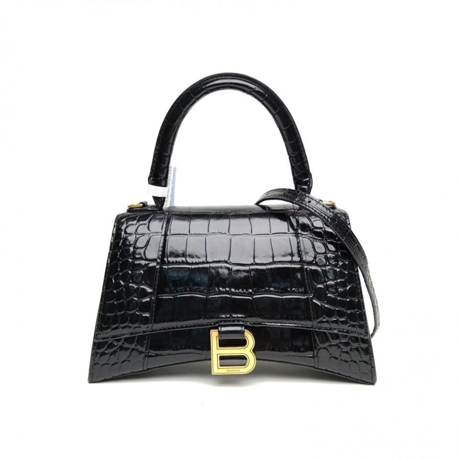 BALENCIAGA Hourglass沙漏S碼黑色牛皮肩背包-0