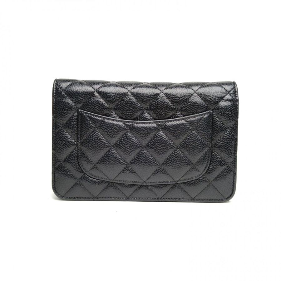 CHANEL CFWOC19cm黑色荔枝牛皮27開金扣肩背包-2