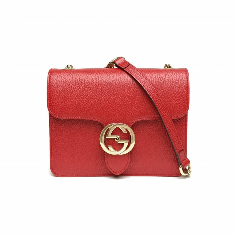 GUCCI Interlock風琴包小號20紅色牛皮金扣肩背包-0