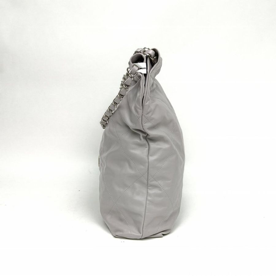 CHANEL 22BagTote托特包中號灰色牛皮晶片銀扣肩背包-1