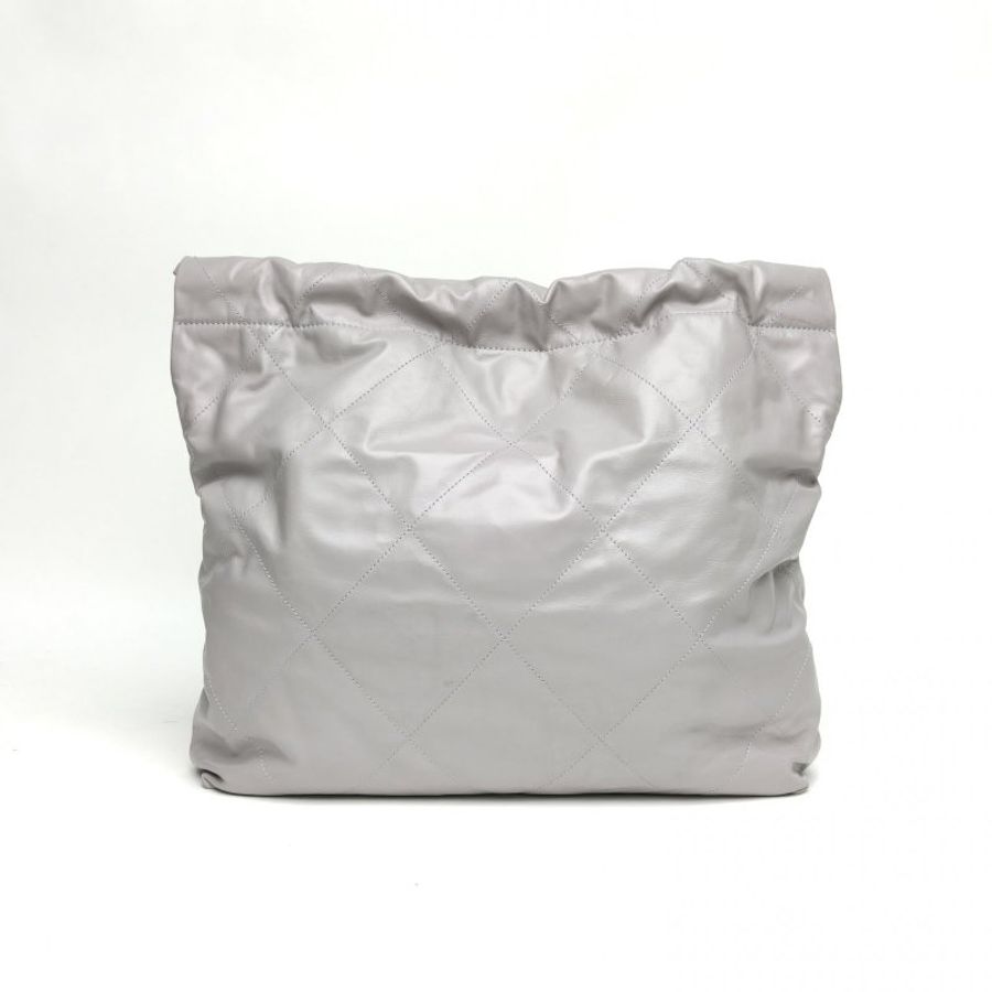 CHANEL 22BagTote托特包中號灰色牛皮晶片銀扣肩背包-2