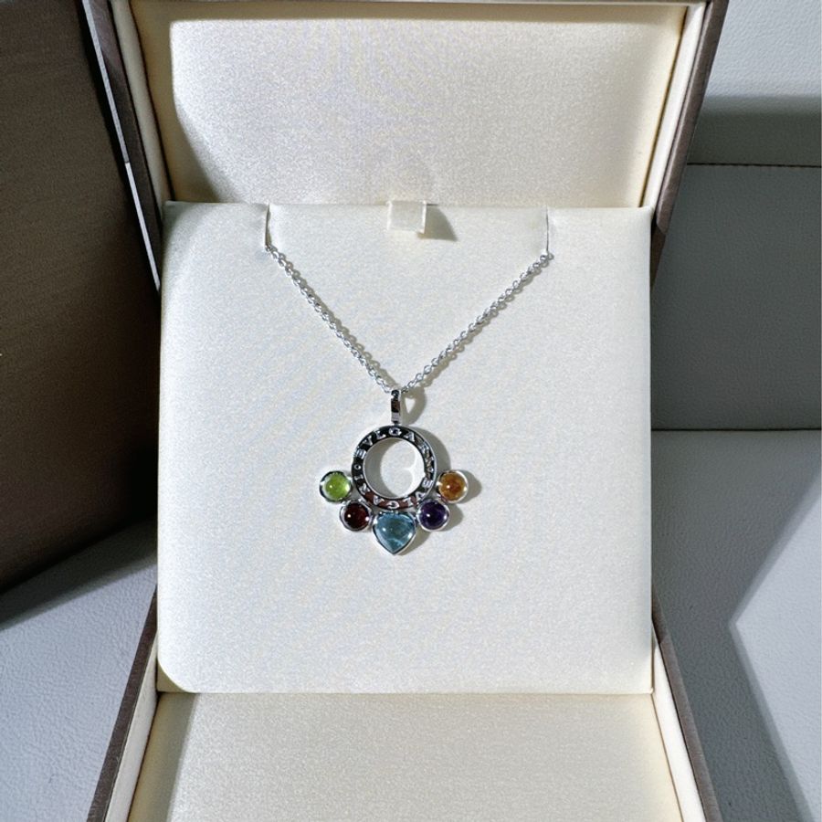 Bvlagri寶格麗 Vintage 中古 貓爪項鍊，18K 白金鑲 多彩寶石-1