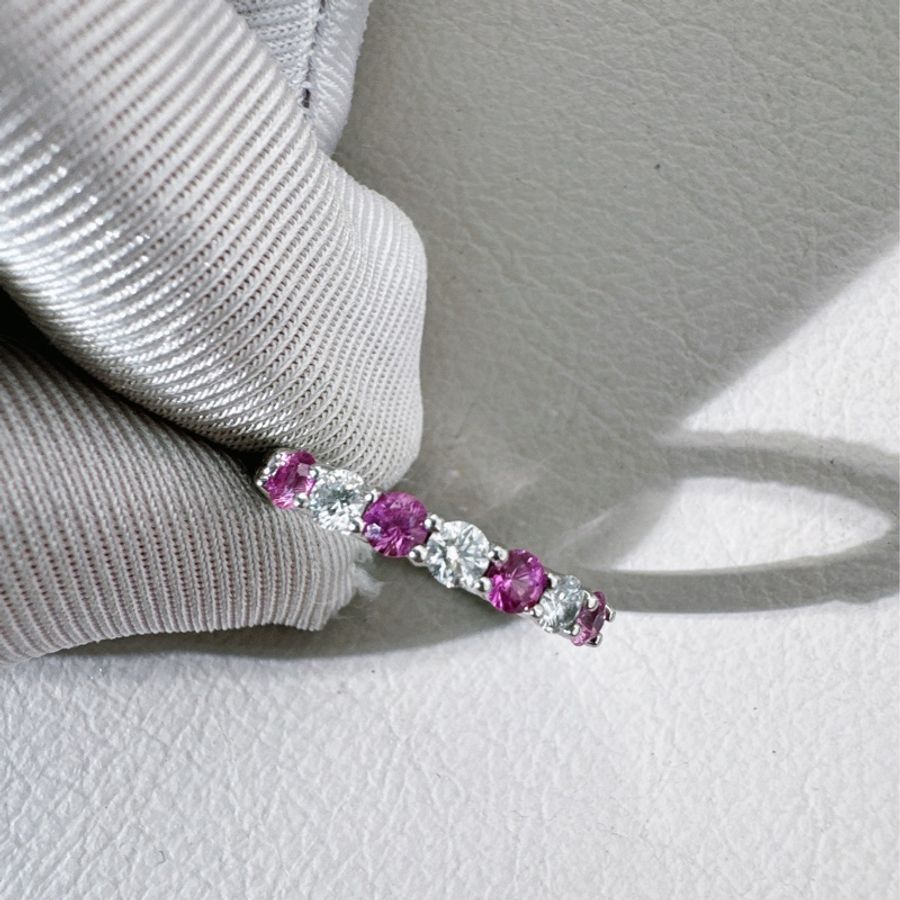 Tiffany 蒂芙尼  Embrace系列，粉色藍寶石鑲鑽戒指，50 號-5
