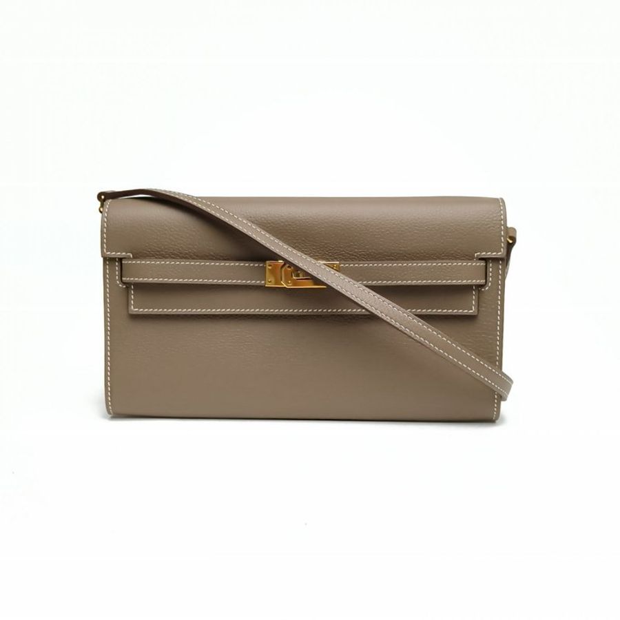 HERMES KellyLongToGo大象灰EC皮W刻金扣肩背包-0