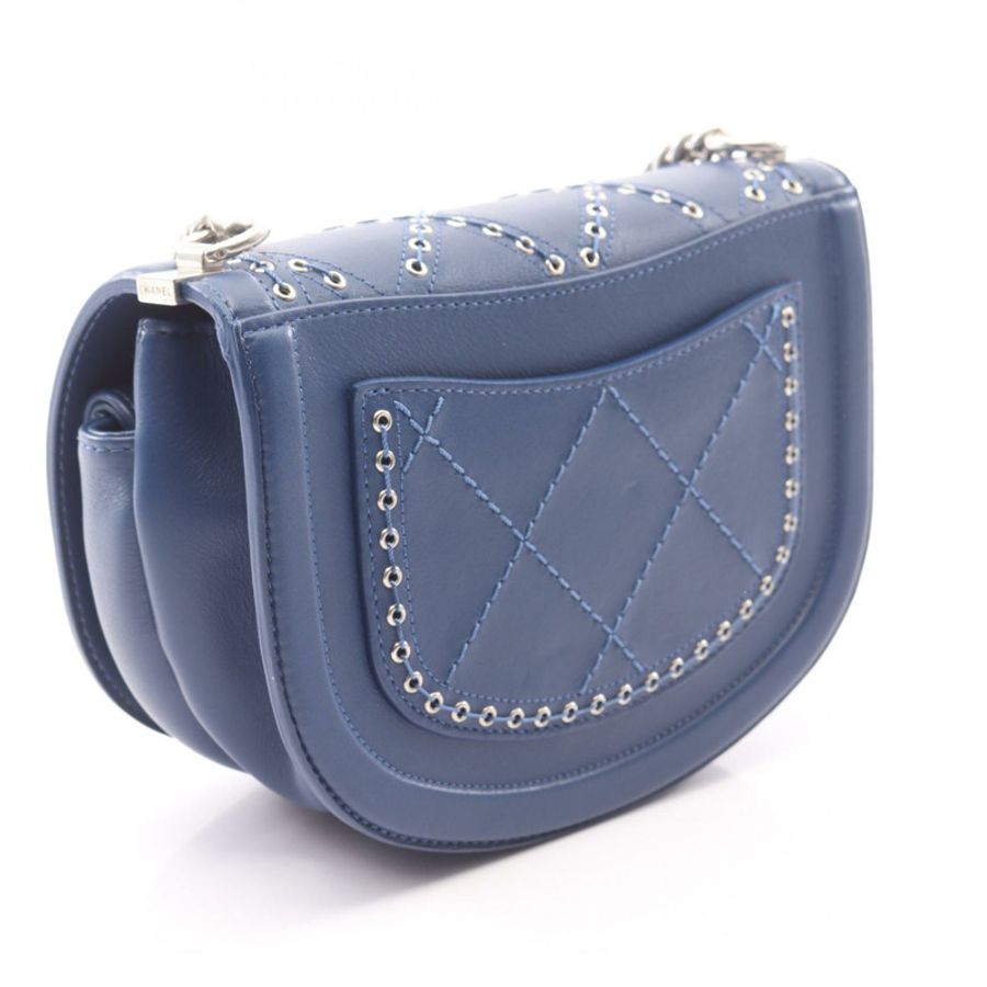 香奈兒 (CHANEL) Matelasse Coco Eyelet 圓形迷你肩背斜背包，藍色，二手，皮革材質-1