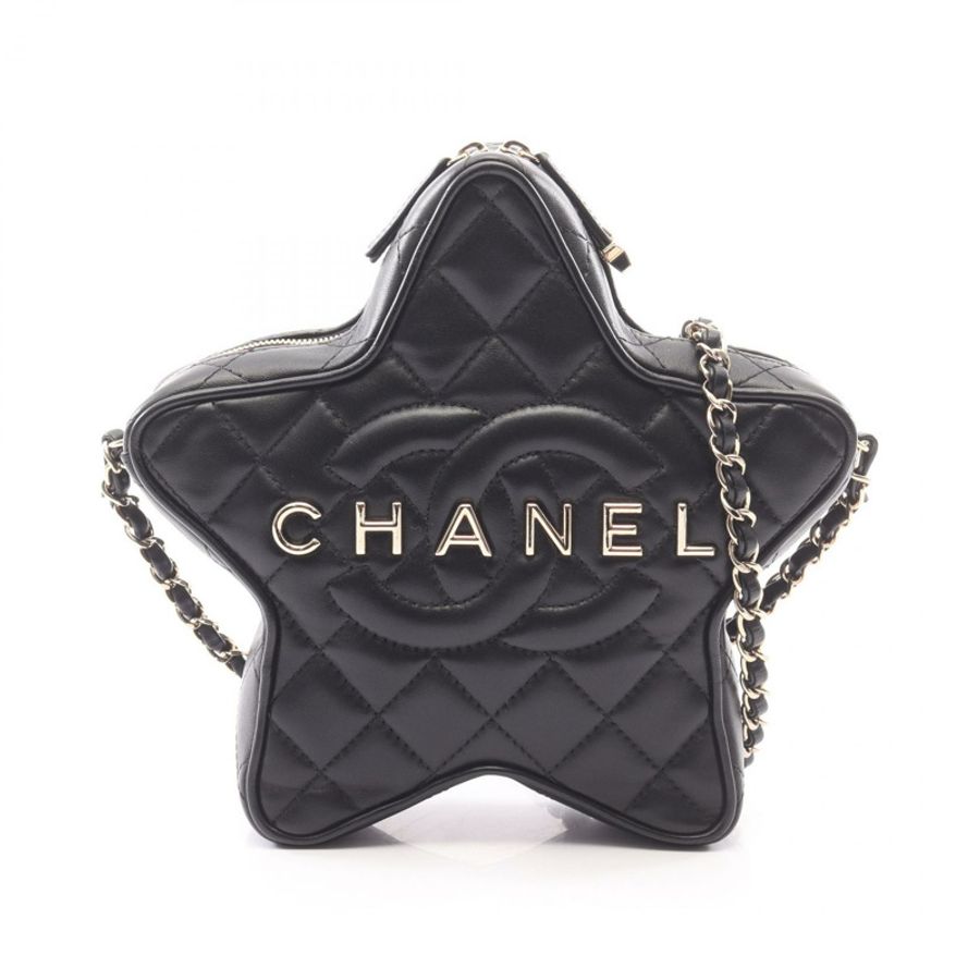 香奈兒 (CHANEL) 絎縫星形鏈條肩背斜背包 AS4579 黑色皮革 金色五金 二手-0