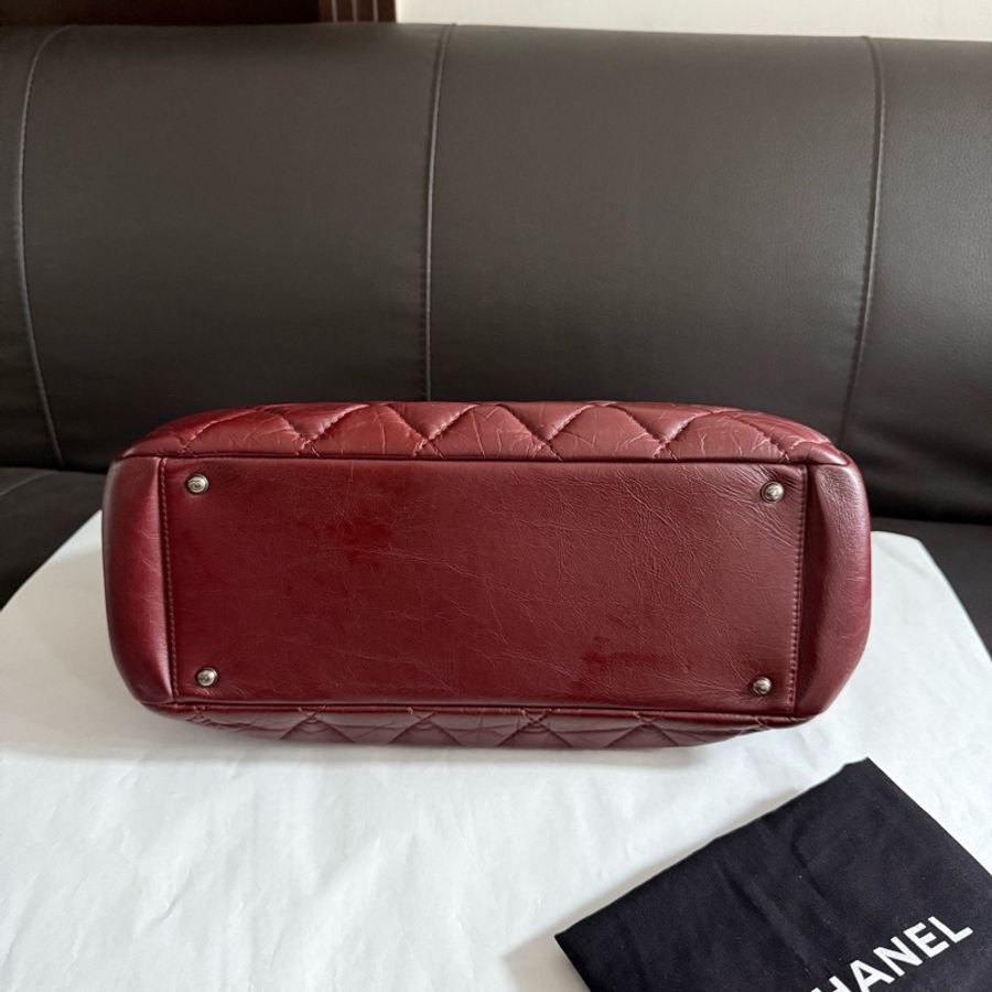 chanel香奈兒 酒紅色孟買托特tote復古做舊鏈條單肩包17開-5