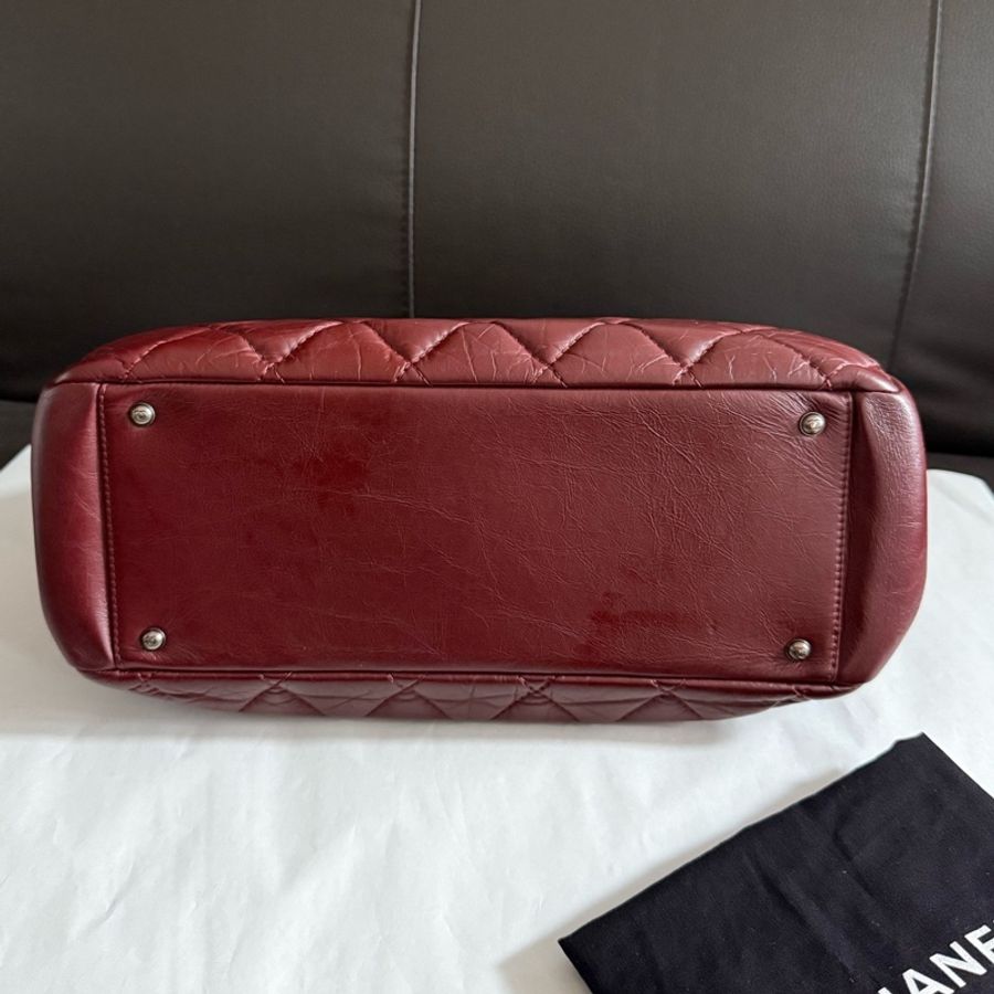 chanel香奈兒 酒紅色孟買托特tote復古做舊鏈條單肩包17開-8