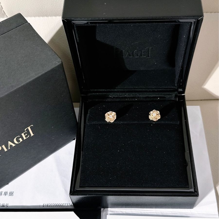 Piaget伯爵 Rose系列玫瑰花耳釘 18K 玫瑰金+鑽石-1