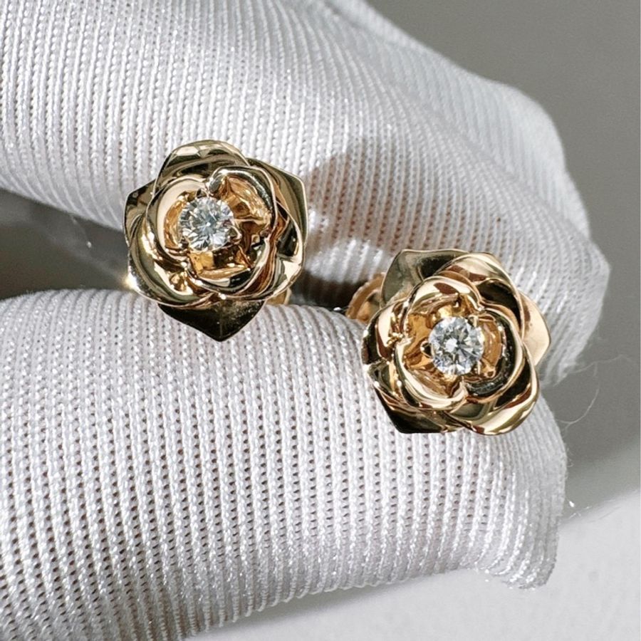 Piaget伯爵 Rose系列玫瑰花耳釘 18K 玫瑰金+鑽石-5