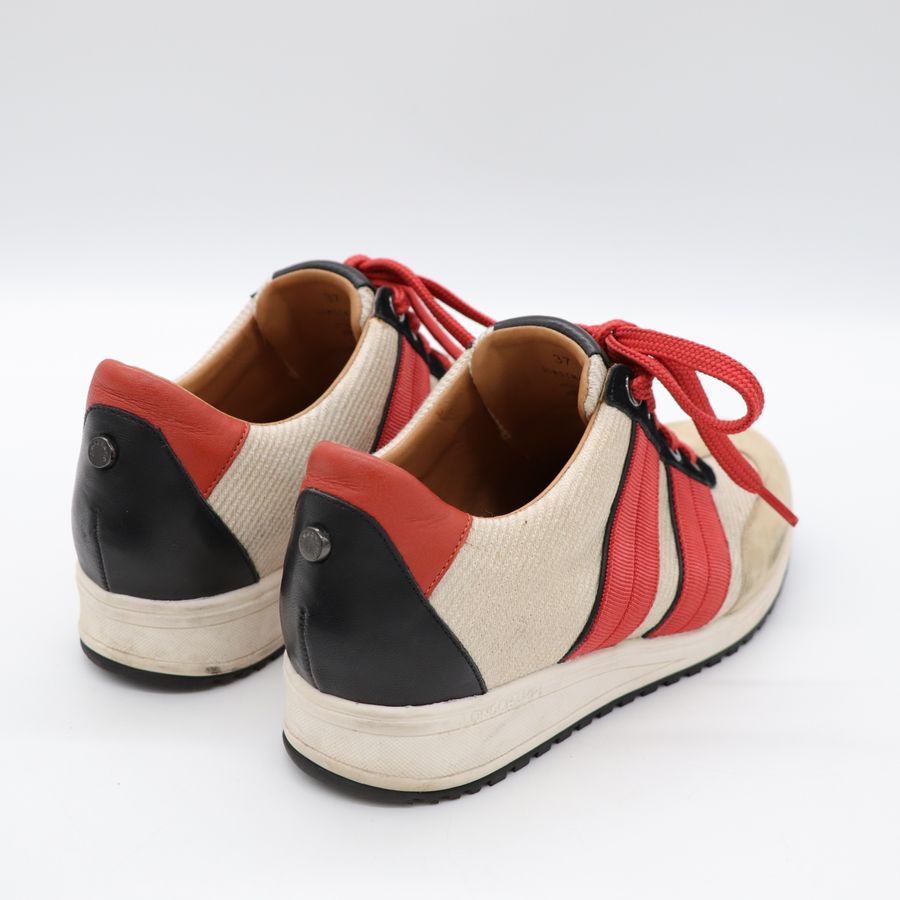 Longchamp 瓏驤 紅 卡其 麂皮 帆布 撞色布鞋-4
