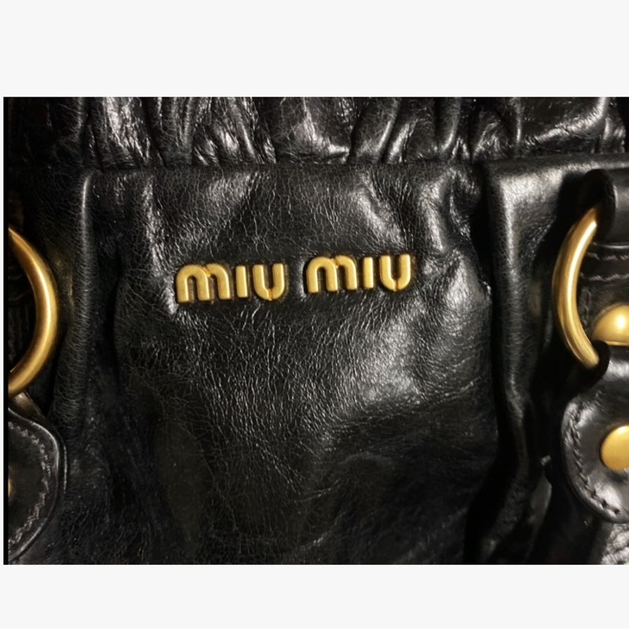Miumiu黑色油蠟兩用包 斜背包 手提包-8