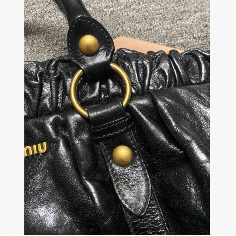 Miumiu黑色油蠟兩用包 斜背包 手提包-10