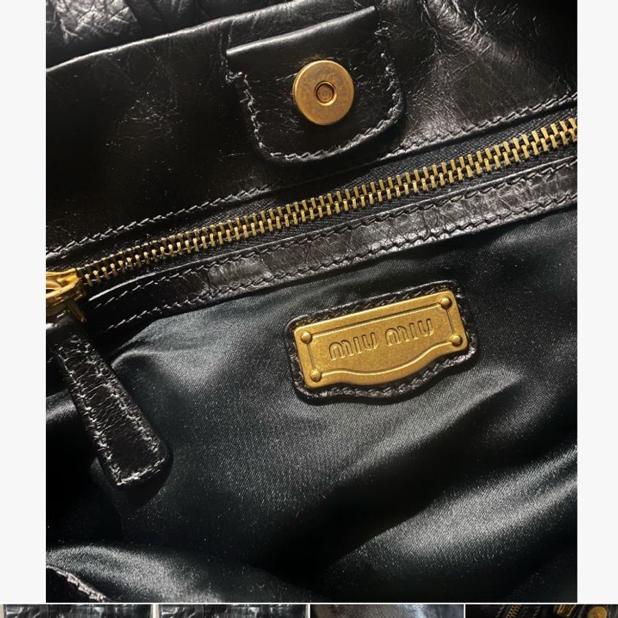 Miumiu黑色油蠟兩用包 斜背包 手提包-1