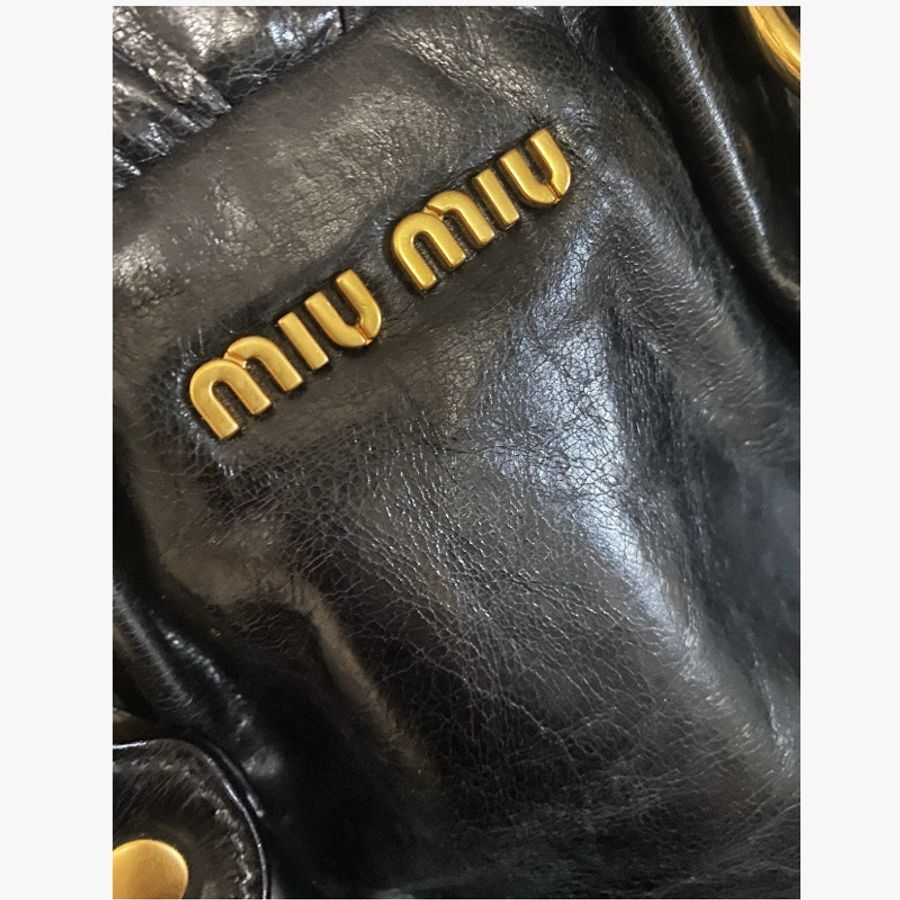 Miumiu黑色油蠟兩用包 斜背包 手提包-2