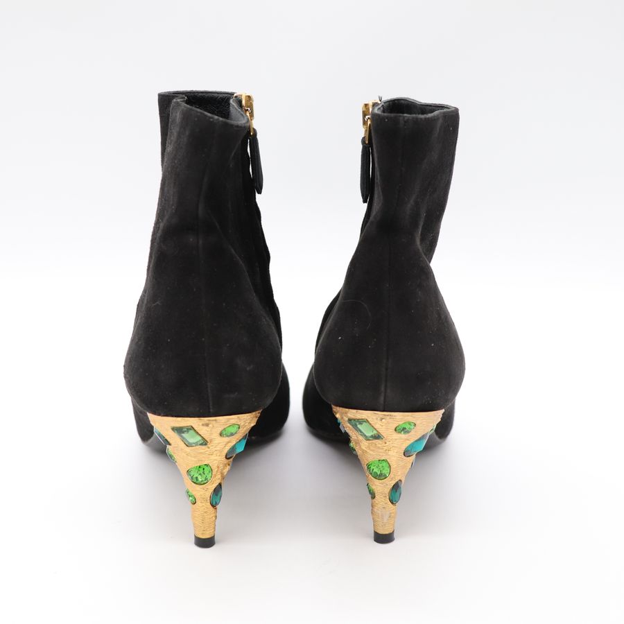 Prada 普拉達 黑色麂皮高跟短靴 金色鞋跟-5