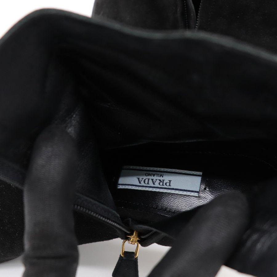 Prada 普拉達 黑色麂皮高跟短靴 金色鞋跟-14