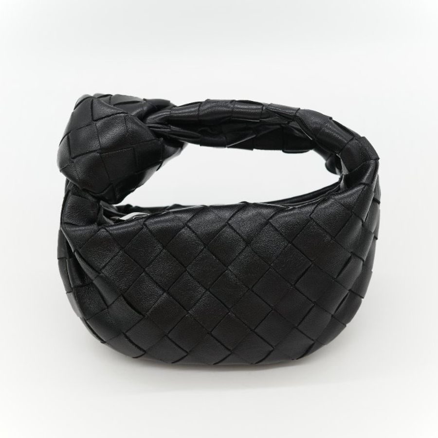 Bottega Veneta 寶緹嘉 Candy Jodie 經典黑色 頂級小羊皮 Intrecciato 手工編織皮革打結提把手提包-1