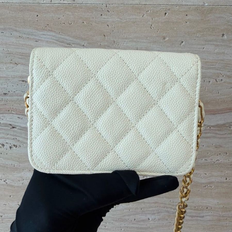 【97新 ✨ 全網最低價！】 🌸 A級Chanel/香奈兒22P白色寬鏈條mini woc金扣荔枝皮(下單前先詢問庫存❗️❗️）-2
