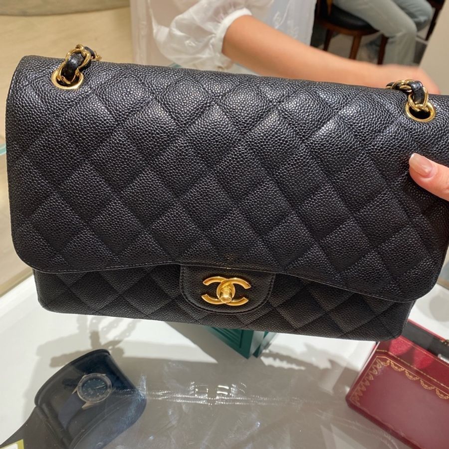 Chanel cf黑金荔枝皮 jumbo 20開 單包 🈚附件-9