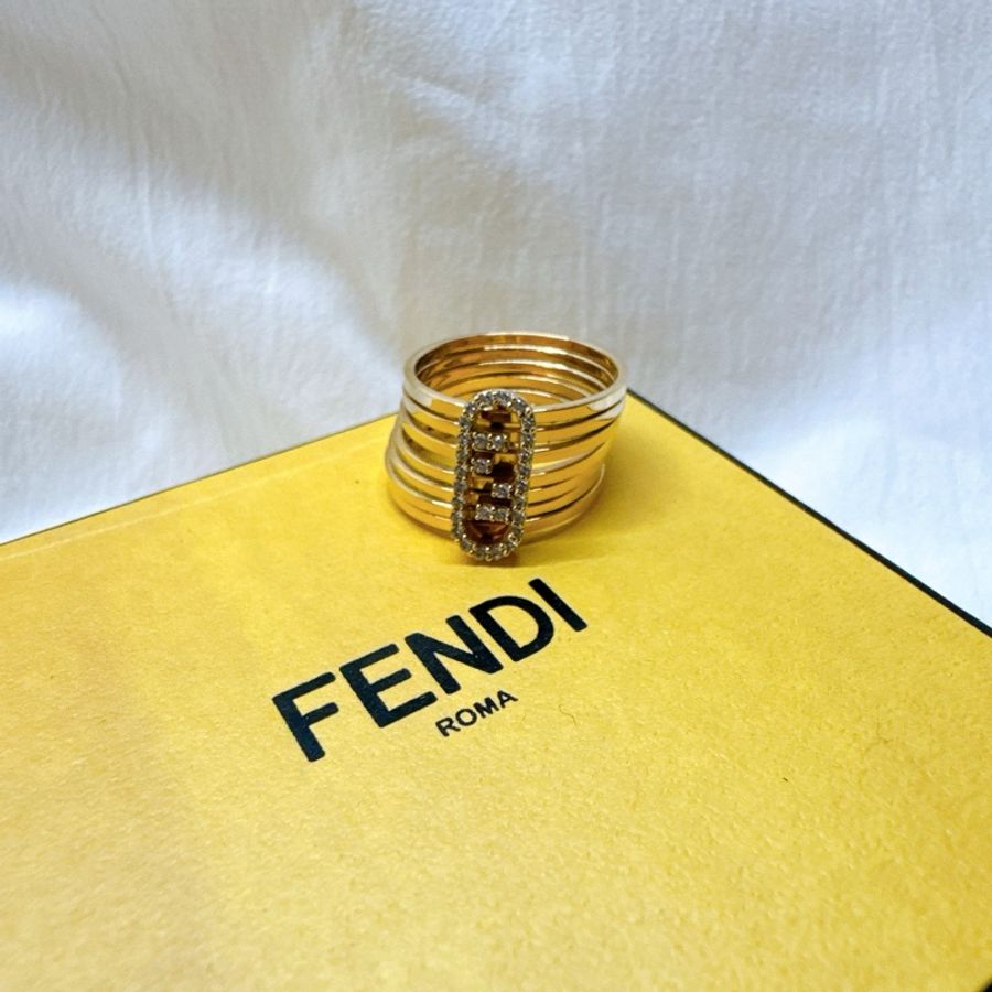 二手正品Fendi芬迪O'Lock金色水晶戒指 fendi戒指 fendi戒 fendi配件-0
