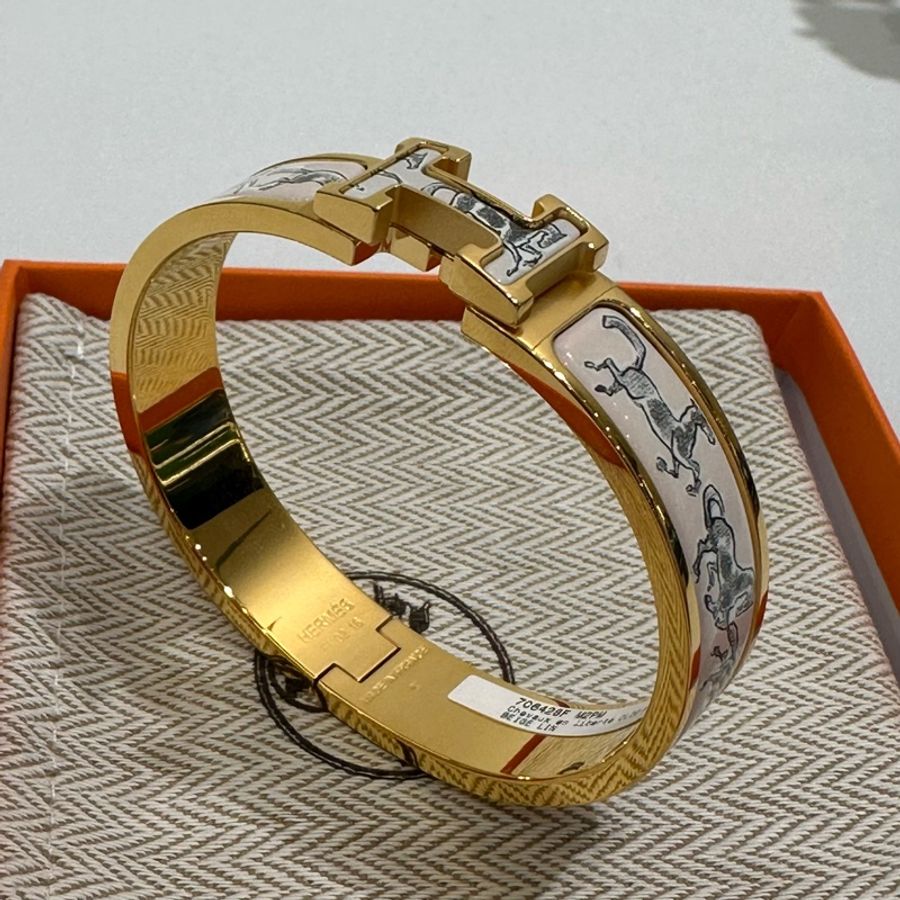 TW4864 Hermes 愛馬仕 H手鐲 特別版 奔騰的馬群 Chevaux en Liberte Clic H Bracelet PM Beige Lin x GHW-9