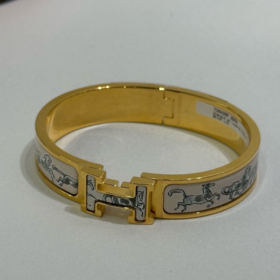 TW4864 Hermes 愛馬仕 H手鐲 特別版 奔騰的馬群 Chevaux en Liberte Clic H Bracelet PM Beige Lin x GHW-10