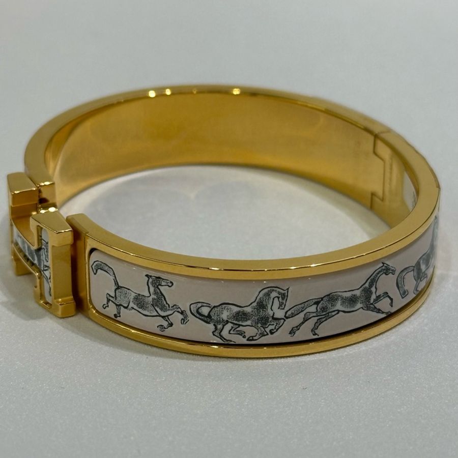 TW4864 Hermes 愛馬仕 H手鐲 特別版 奔騰的馬群 Chevaux en Liberte Clic H Bracelet PM Beige Lin x GHW-12