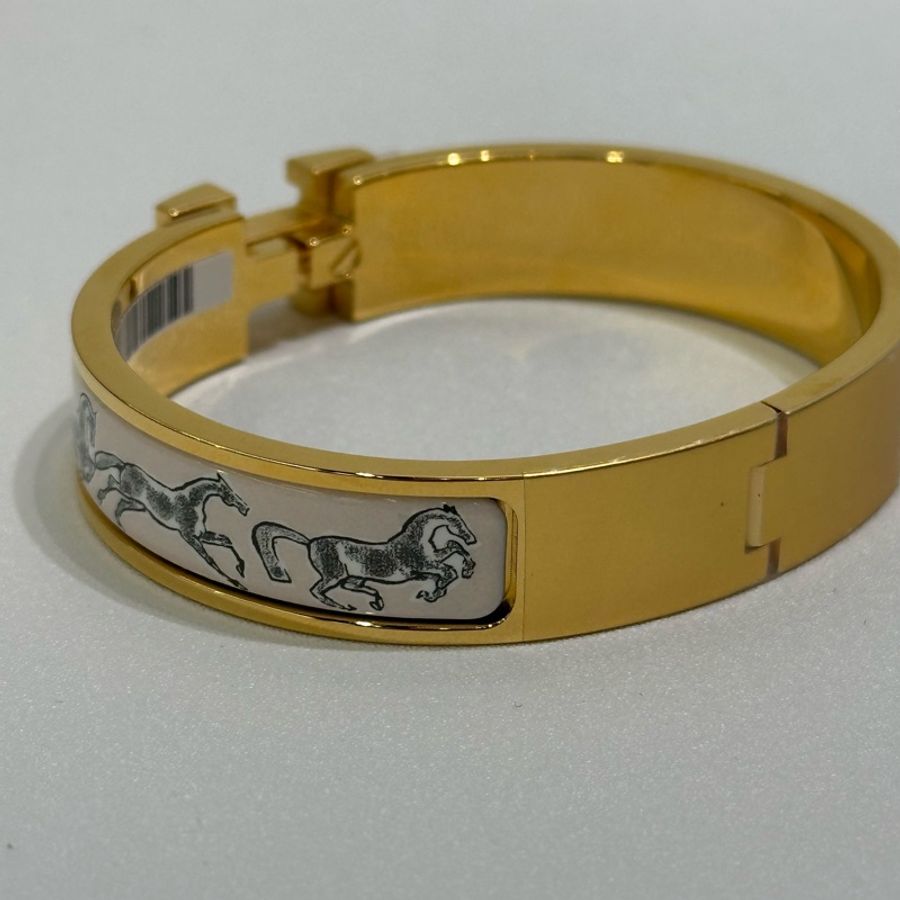 TW4864 Hermes 愛馬仕 H手鐲 特別版 奔騰的馬群 Chevaux en Liberte Clic H Bracelet PM Beige Lin x GHW-13