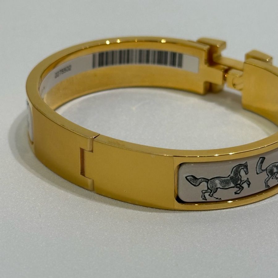TW4864 Hermes 愛馬仕 H手鐲 特別版 奔騰的馬群 Chevaux en Liberte Clic H Bracelet PM Beige Lin x GHW-14