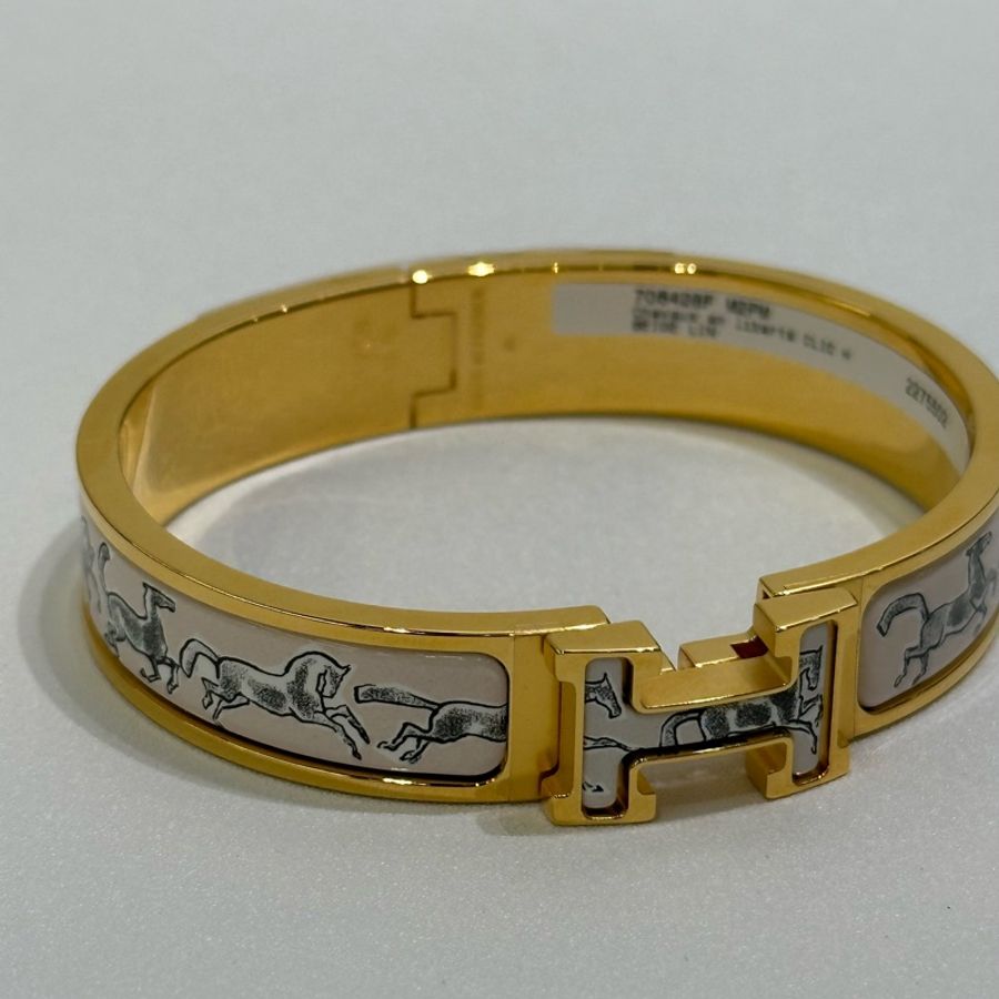 TW4864 Hermes 愛馬仕 H手鐲 特別版 奔騰的馬群 Chevaux en Liberte Clic H Bracelet PM Beige Lin x GHW-16