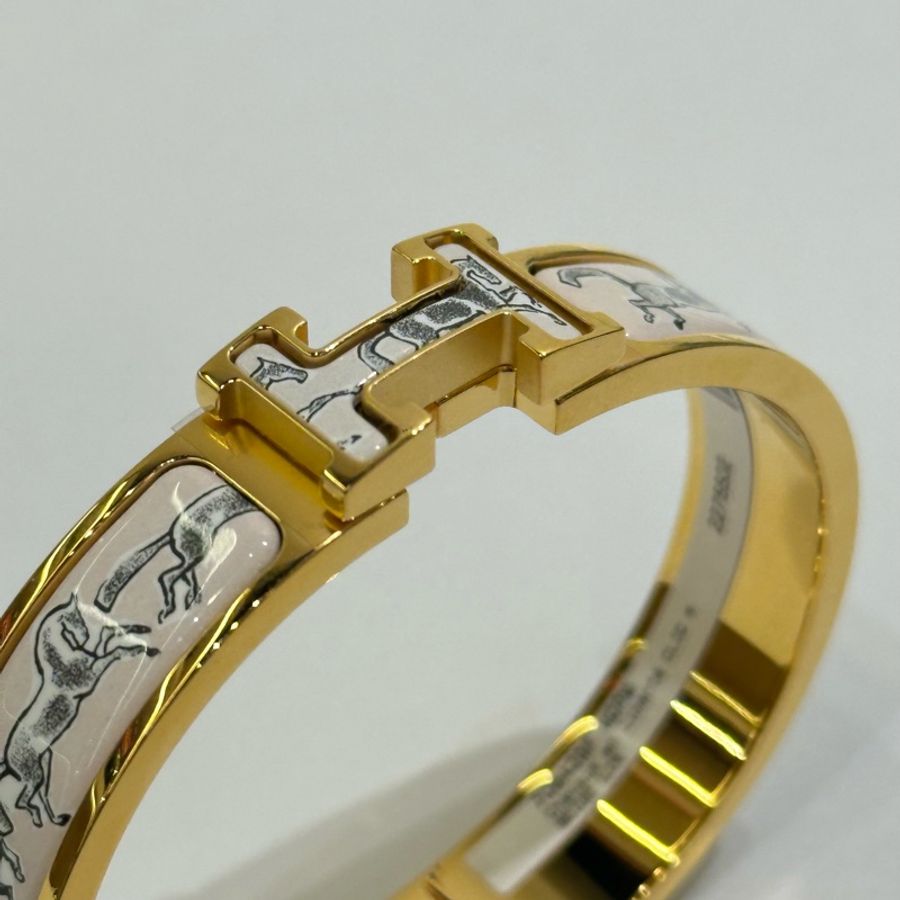 TW4864 Hermes 愛馬仕 H手鐲 特別版 奔騰的馬群 Chevaux en Liberte Clic H Bracelet PM Beige Lin x GHW-18