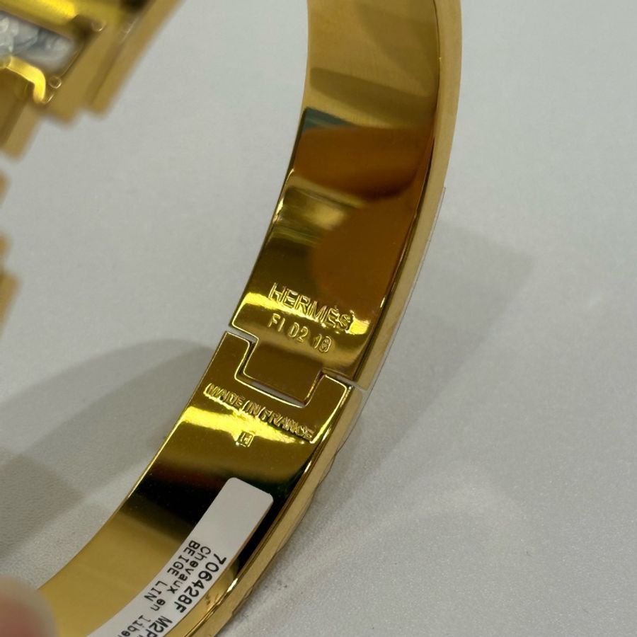 TW4864 Hermes 愛馬仕 H手鐲 特別版 奔騰的馬群 Chevaux en Liberte Clic H Bracelet PM Beige Lin x GHW-22