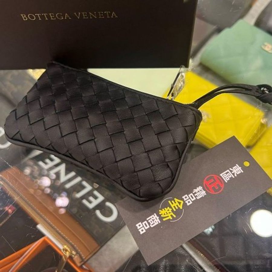 東區正精品㊣ BOTTEGA VENETA BV 131232 全新黑色全皮編織卡片夾零錢包鑰匙圈包 RZ5864-3