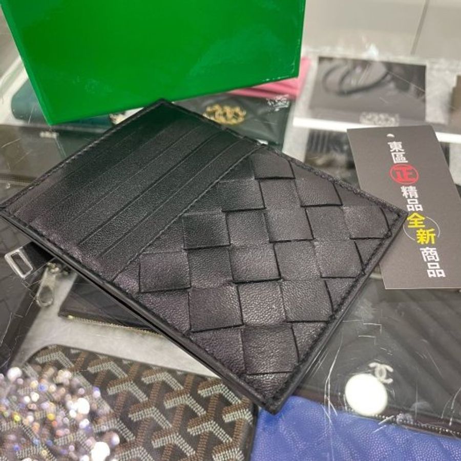 東區正精品㊣BOTTEGA VENETA BV 635043全新黑色全皮大格編織扁式拉鍊零錢包卡片夾名片夾RA1288-7