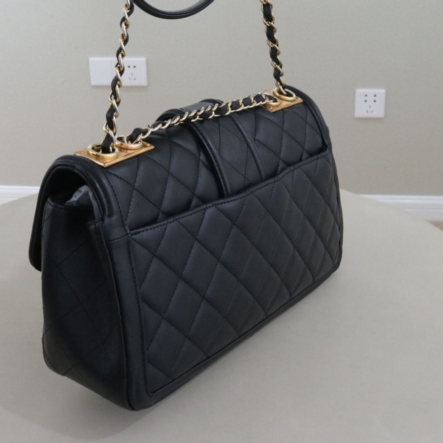 CHANEL 香奈兒 Elegent CF單肩斜挎女包，黑色小牛皮金鍊，序號20 尺寸30*17*9-1