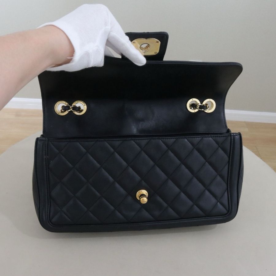 CHANEL 香奈兒 Elegent CF單肩斜挎女包，黑色小牛皮金鍊，序號20 尺寸30*17*9-5