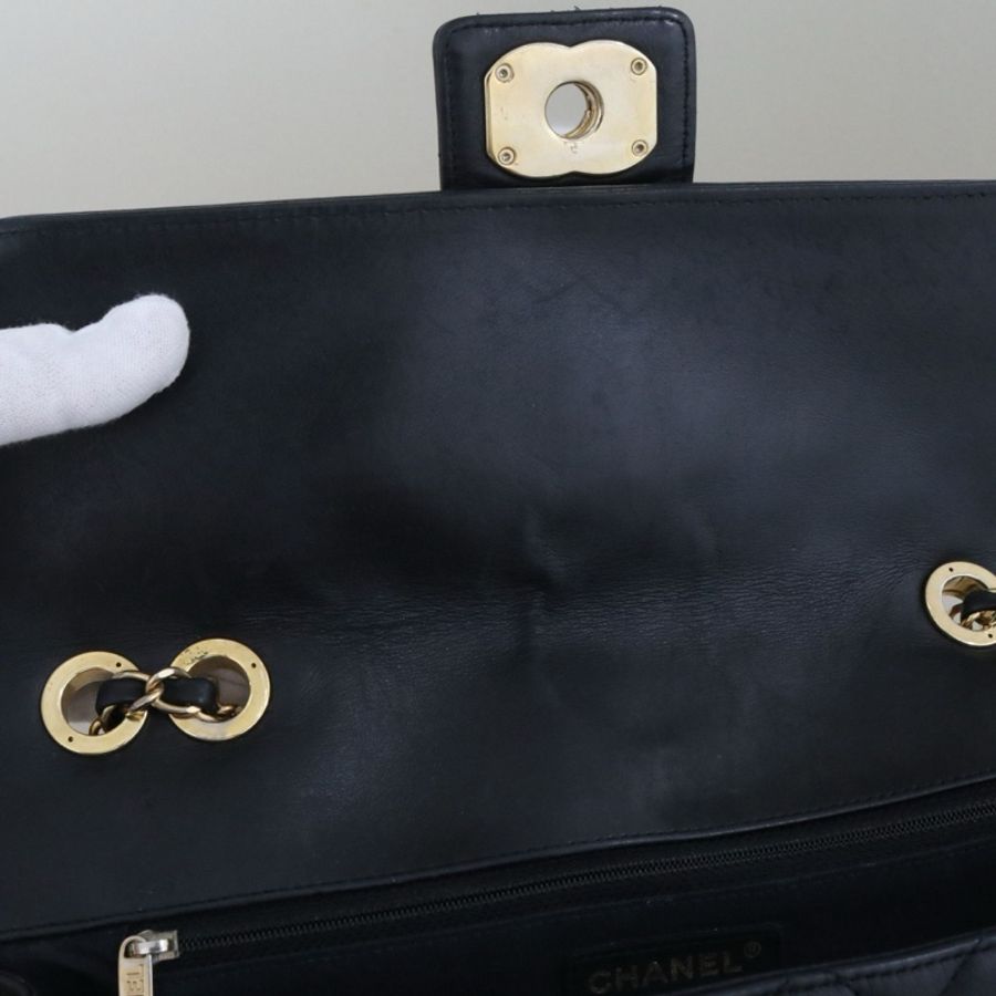 CHANEL 香奈兒 Elegent CF單肩斜挎女包，黑色小牛皮金鍊，序號20 尺寸30*17*9-8